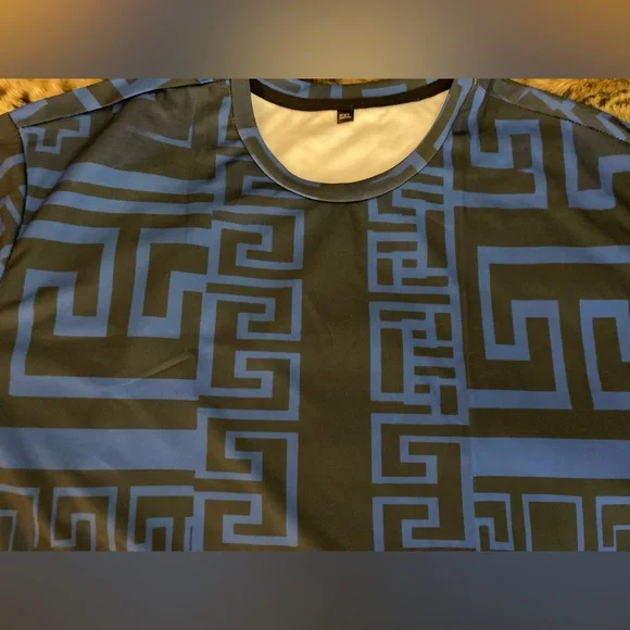 Aztec Ziggy-Zag Design Size 5XL Royal Blue/Black Tee Shirt NEW Extra Big Man Top - Picture 4 of 10